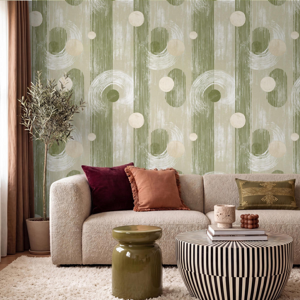 TAPETE - Künstlerisch - Modern - Grün - 260x220 cm - Olivgrün, Papier (260/220cm) - OnlyWow