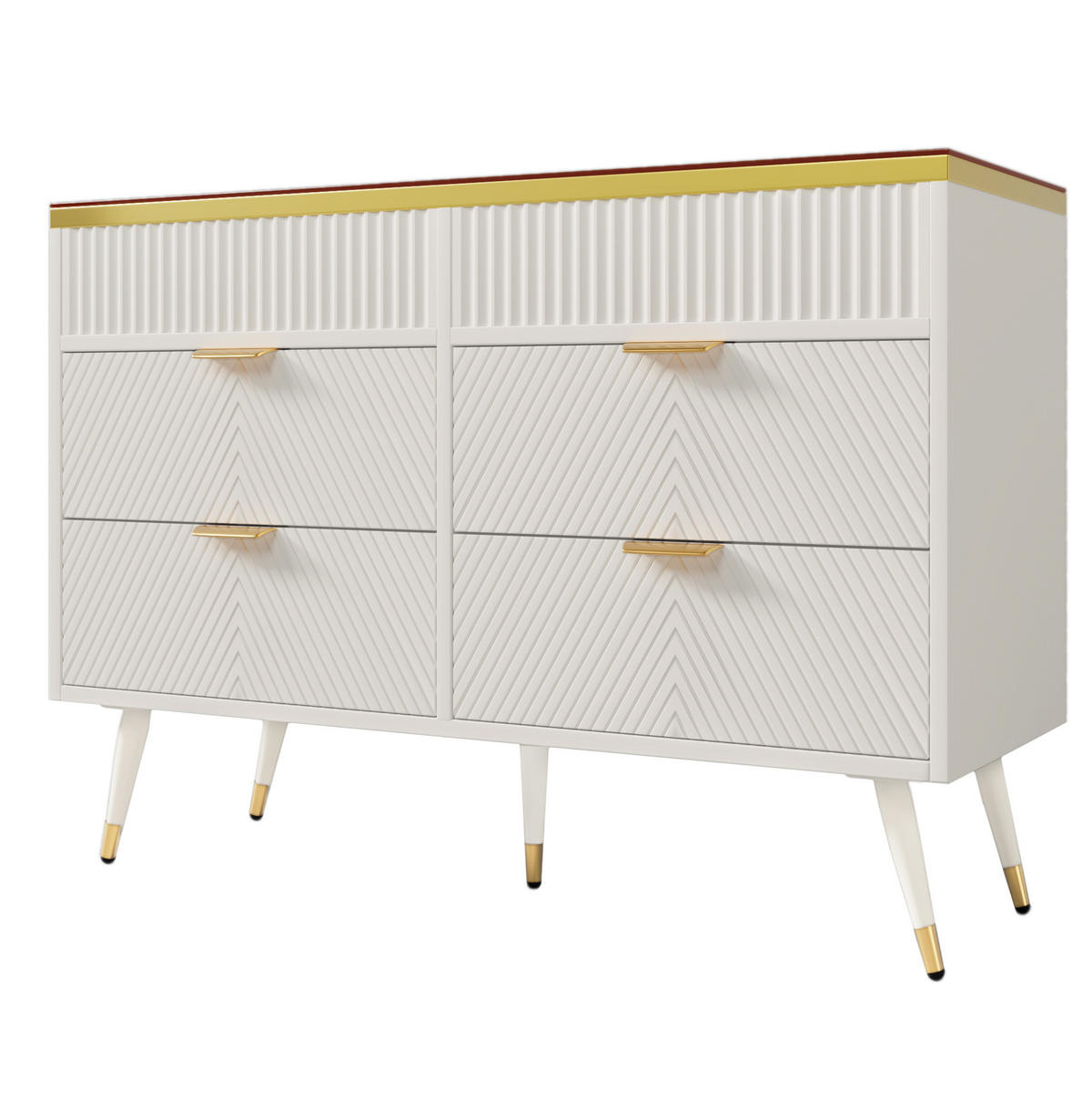 KOMMODE 120/40/76 cm mit 6 Schubladen und Metallfüßen - Weiß, Glas (120/76/40cm) - BEAOK