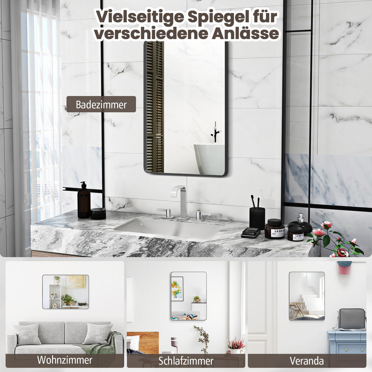 BADEZIMMERSPIEGEL Silber - Silberfarben, Glas (56/3/76cm) - COSTWAY