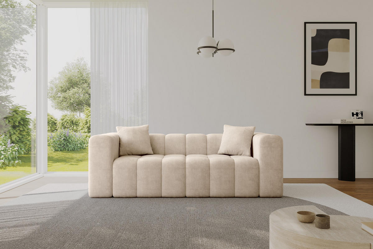 POHOVKA 2-MÍSTNÁ DONY-2 232x90x71 cm Béžová Velur - černá/béžová, kompozitní dřevo/textil (232/71/90cm) - ALTDECOR