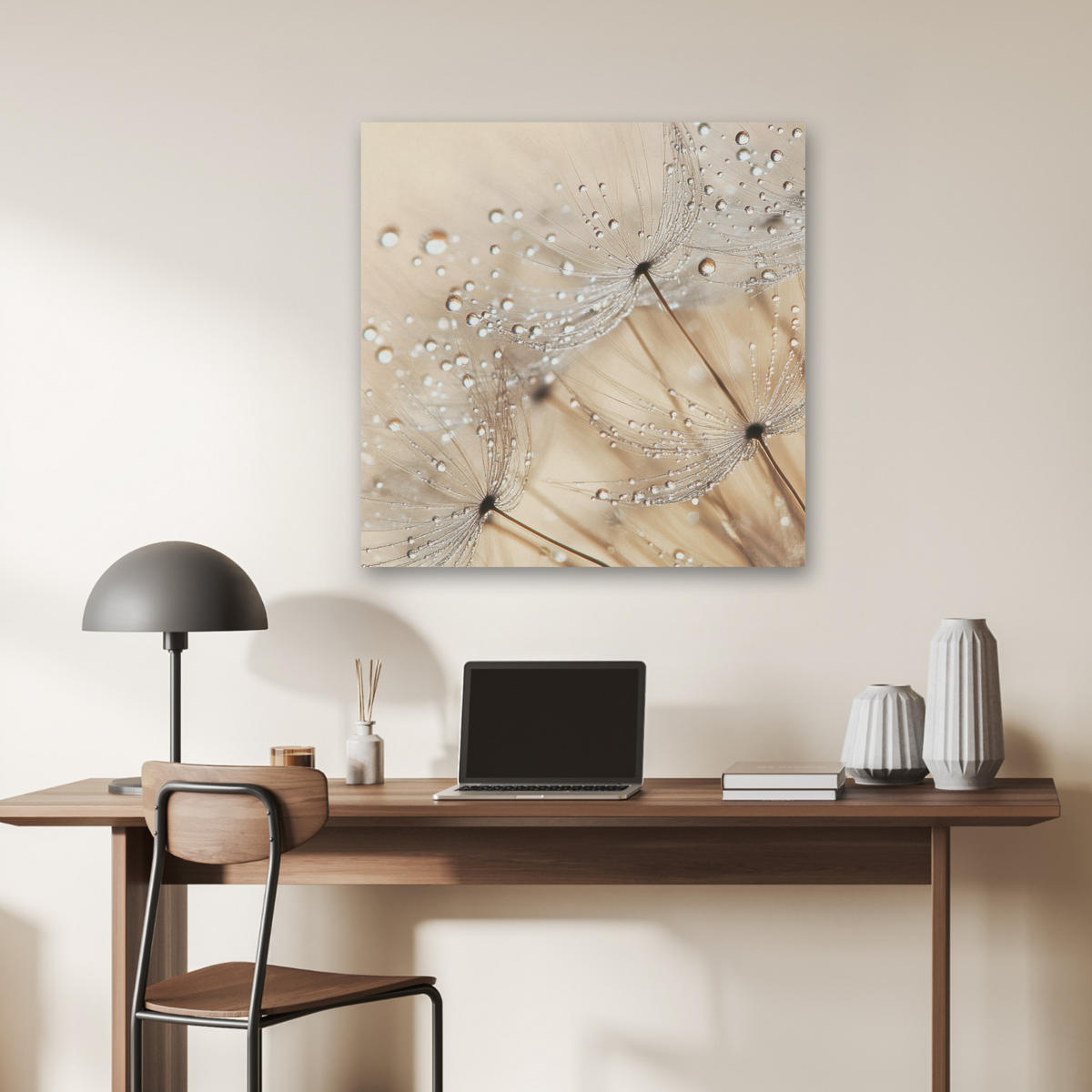 AKUSTIKBILD Löwenzahn - Abstrakt - Natur - Beige Akustikpaneele 80x80 cm - Braun, Kunststoff (80/80/0.9cm) - MuchoWow