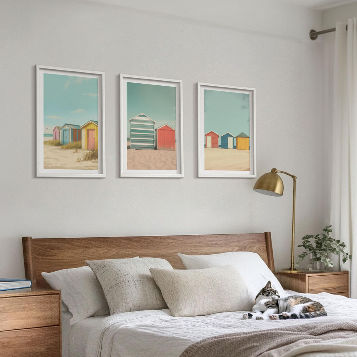 WANDBILDER 3er-Set - 40x60 cm Weißer Rahmen - Bunte Häuser, Strand, Sonne - Weiß, Kunststoff (40/60cm) - ArtPrintCave