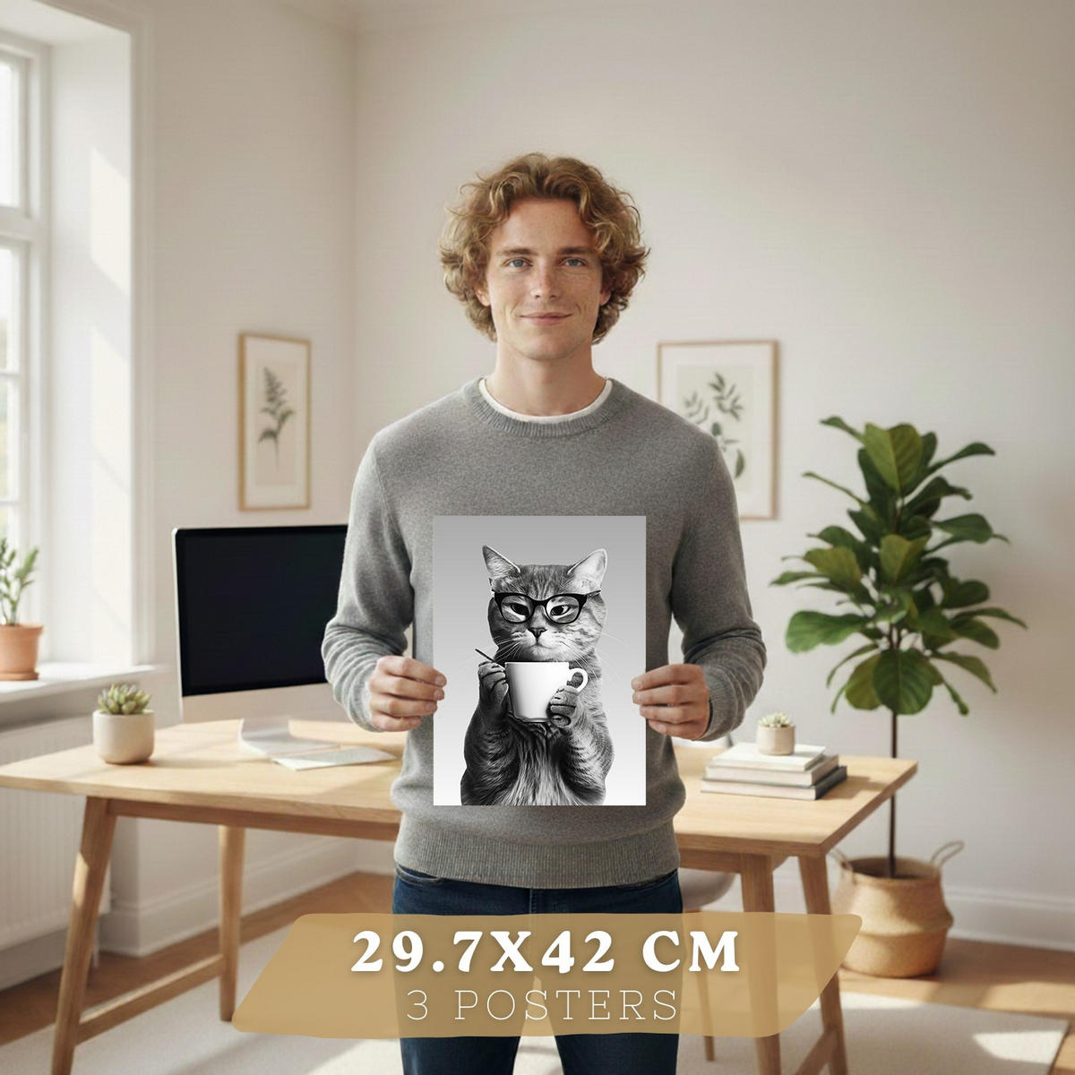 PLAKAT Sada 3 Vtipná zvířata A3 Bílý rám - bílá, papír (29.7/1/42cm) - Nacnic