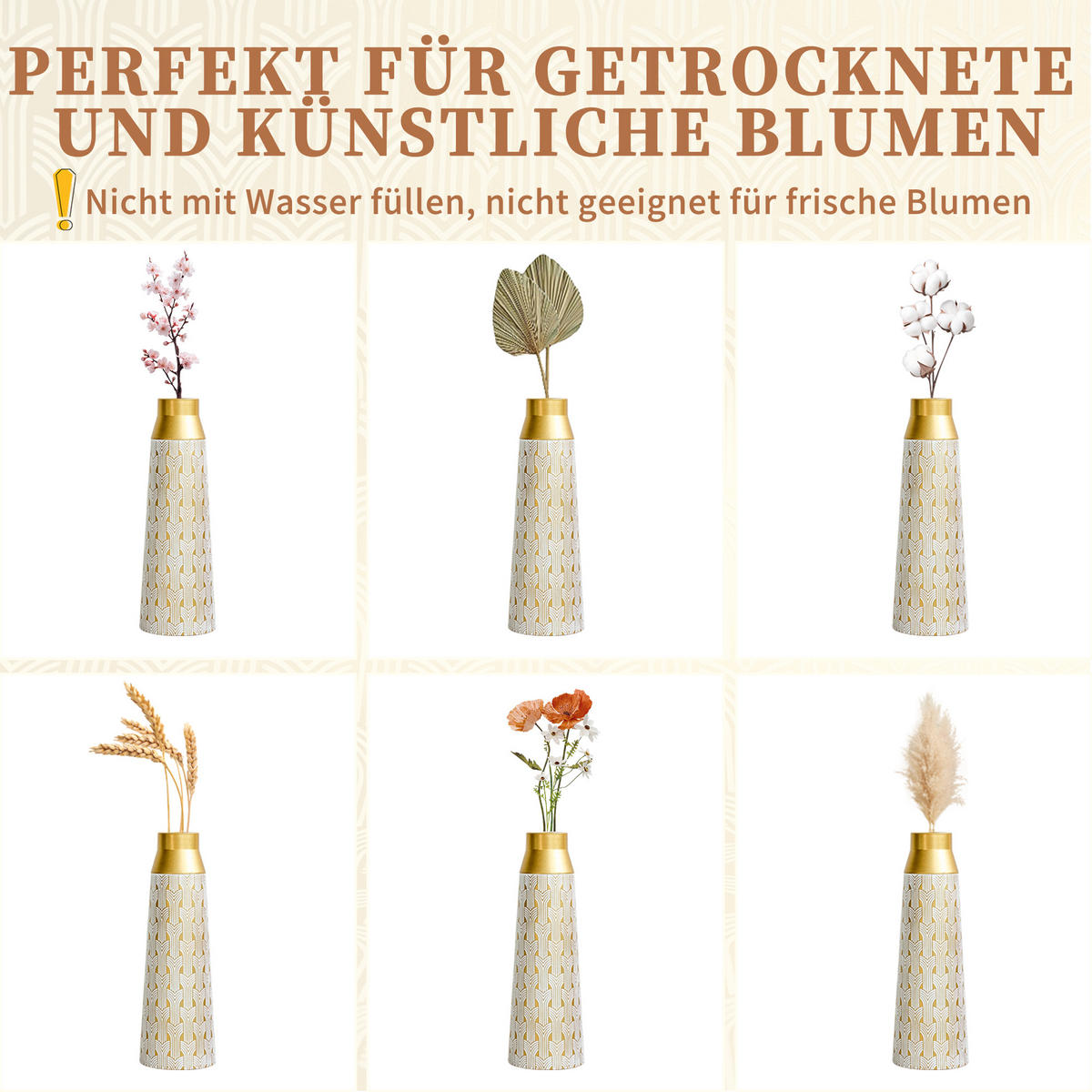 BODENVASE 3-tlg Bodenvase gold 42/51/60,5cm Metallvase geometrisch für Pampasgras - Goldfarben, Metall (66.49cm) - Raelunyi