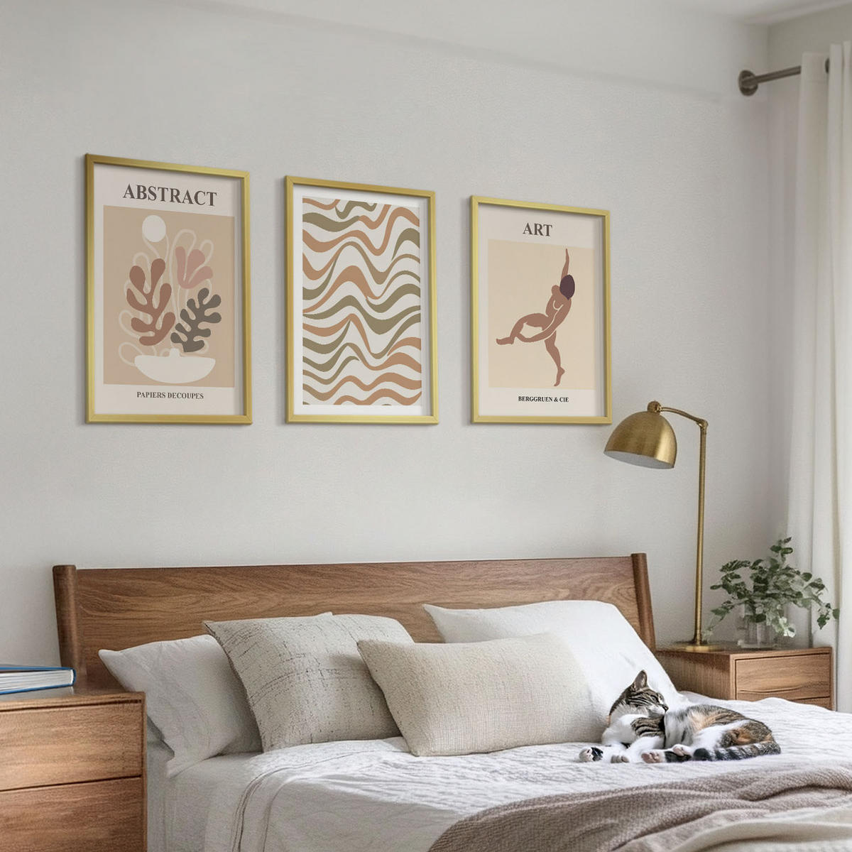 BILDER SET 3er Set - 40x60 cm Goldrahmen - Matisse Boho abstrakte Muster - Goldfarben, Kunststoff (40/60cm) - TULUP