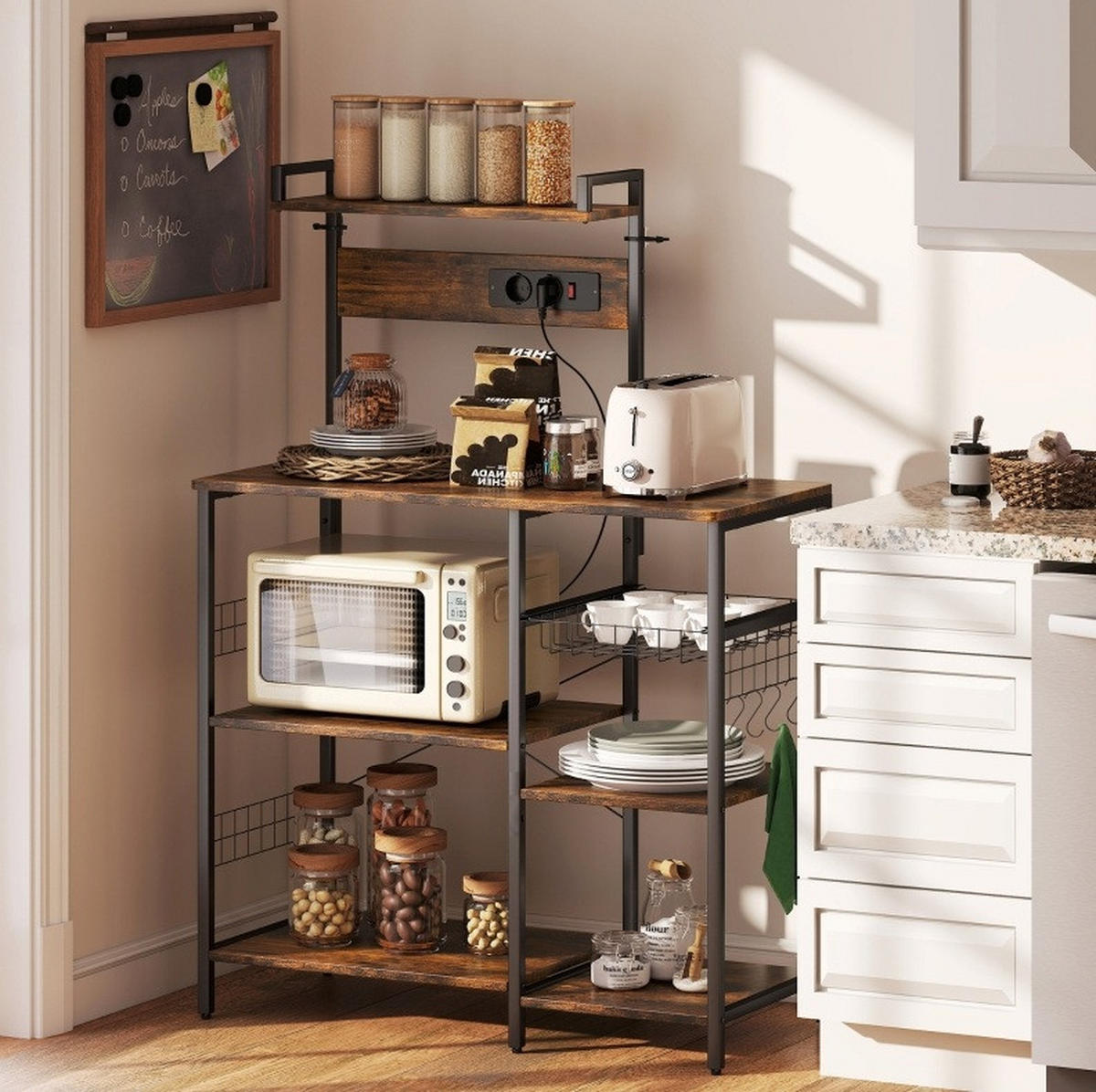 KÜCHENREGAL mit Steckdosen 90 x 42 x 130 cm Rustic Brown - Braun, Holz (42/130/90cm) - Beauniv