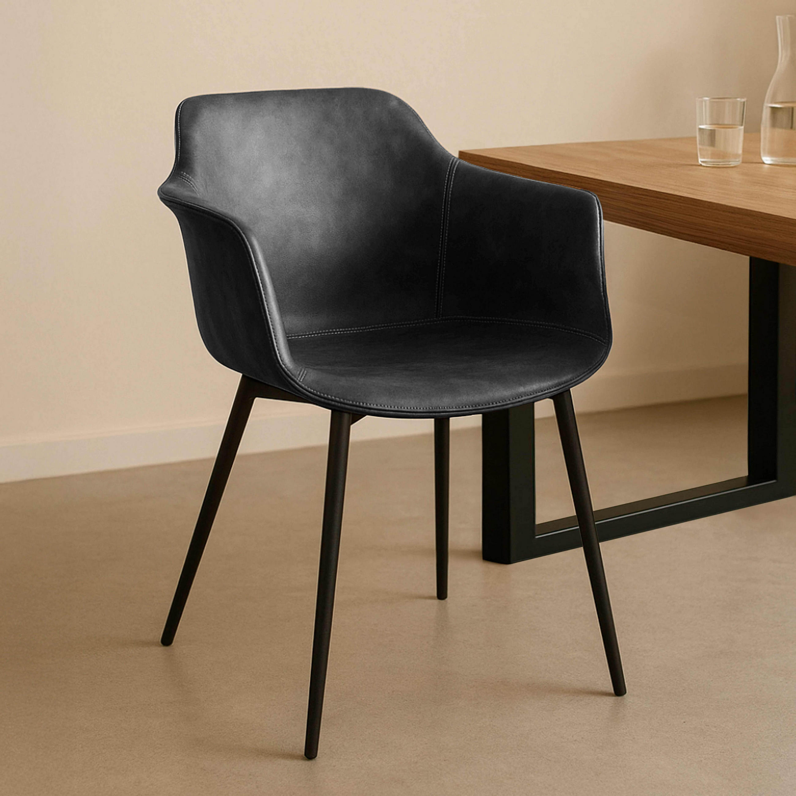 ARMLEHNENSTÜHLE 2-tlg., Schwarz - Schwarz, Textil (58/83/58cm) - Oviala