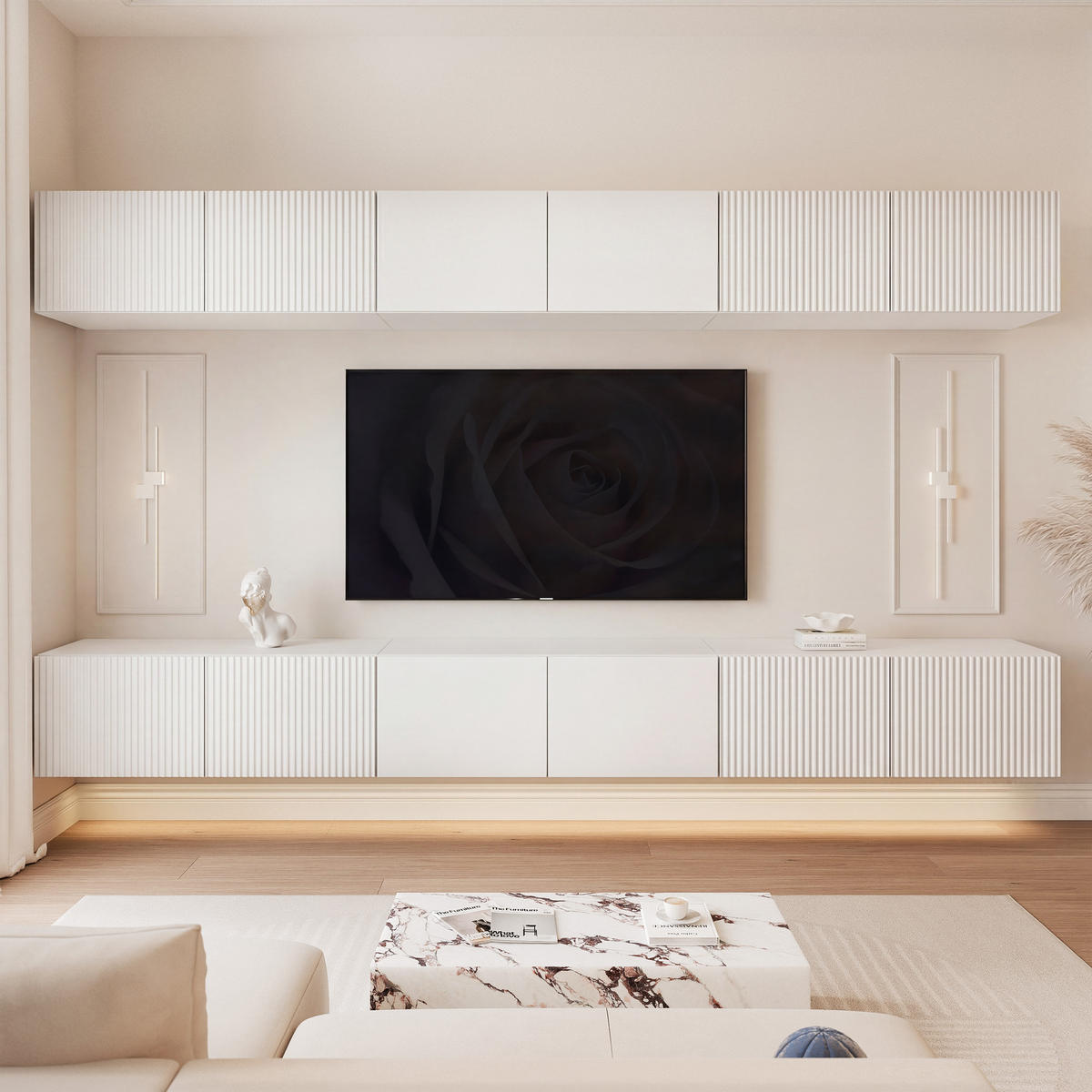 TV-LOWBOARD ANGEL IX mit LED-Beleuchtung, 300 cm Weiß matt - Weiß, Holzwerkstoff (300/36/40cm) - Idohome