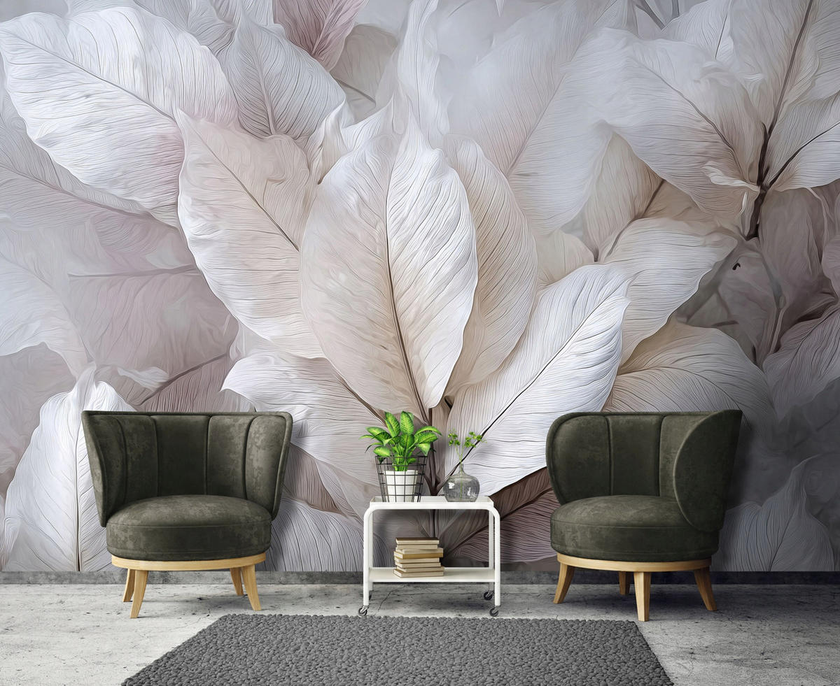 FOTOTAPETE Blätter 3D Effekt Natur Wohnzimmer 150x105 - Multicolor, Papier (150/105cm) - Wallarena