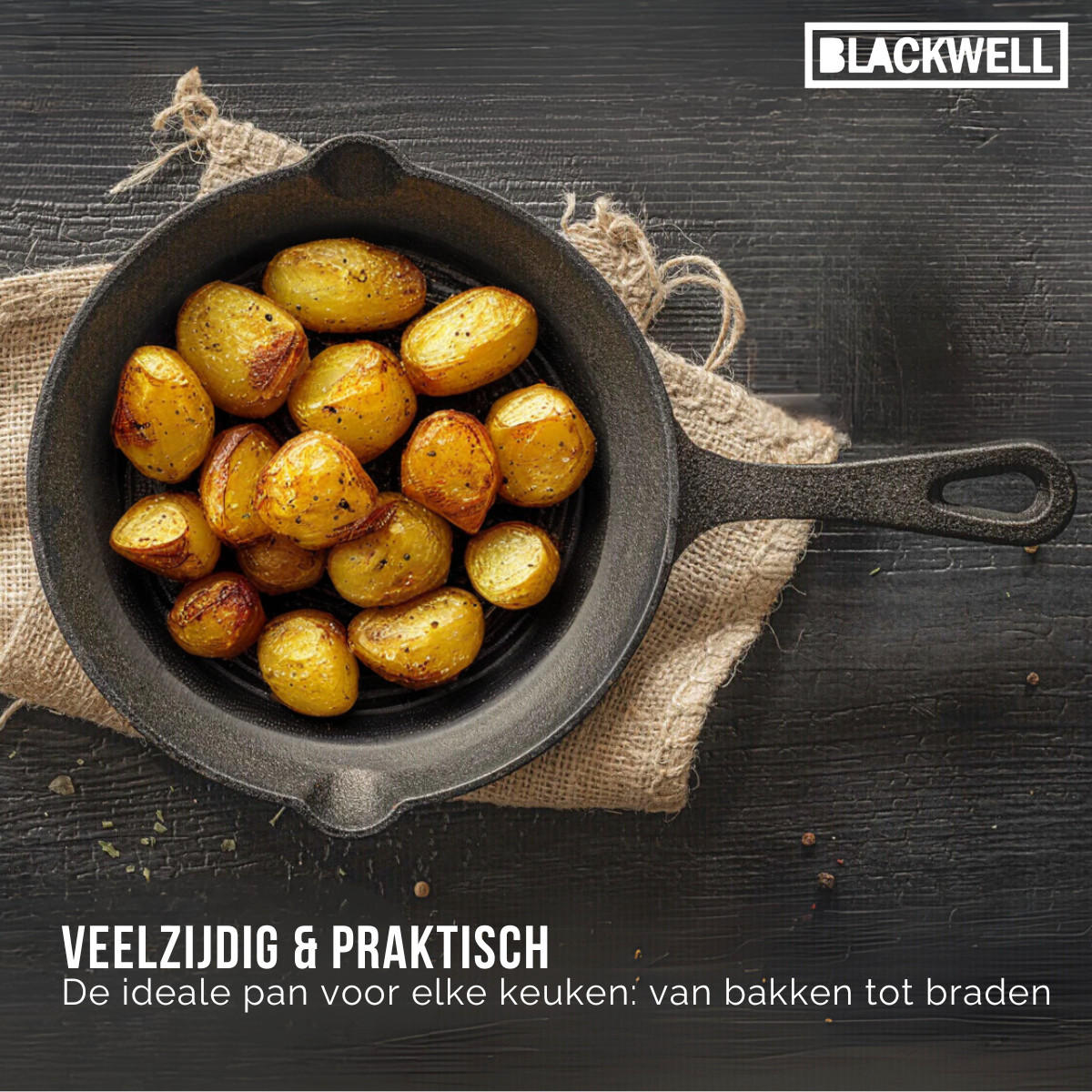 PFANNENSET Dutch Oven BBQ Set Gusseisen - Bräter + Lifter, Bratpfanne ø 20 cm & Steelpan 18 cm - 4-teilig - Schwarz, Keramik (1/2/2cm) - Blackwell
