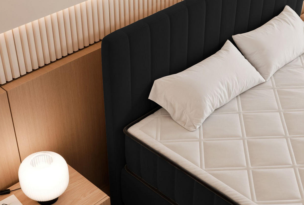 BOXBETT Mufasso Schwarz Samtbezug 180x200 cm - Schwarz, Textil/Metall (180/200cm) - Selsey