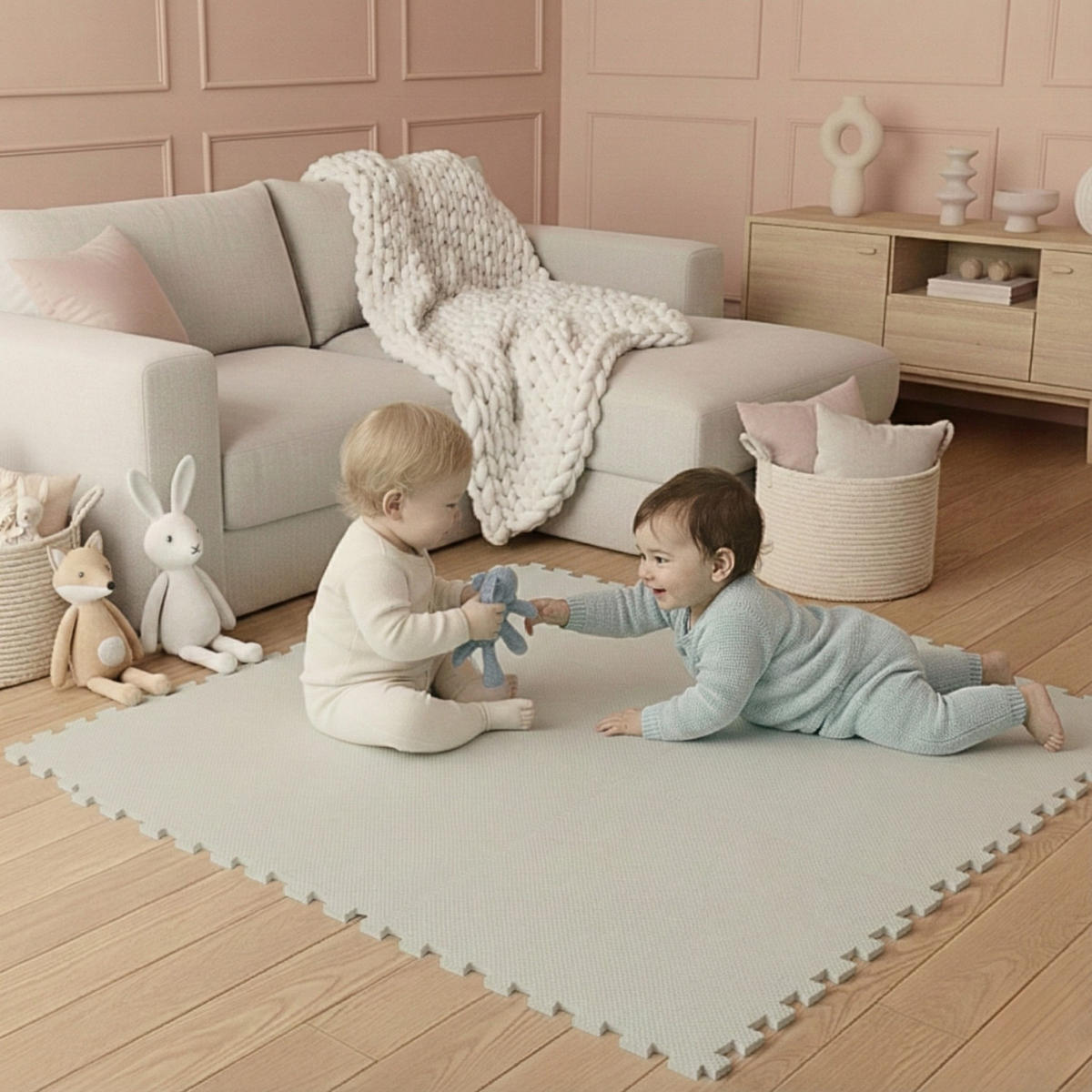 SPIELMATTE ab Null - 90 cm Baby Puzzlematte Beige - Beige, Kunststoff (30/30cm) - Littletom