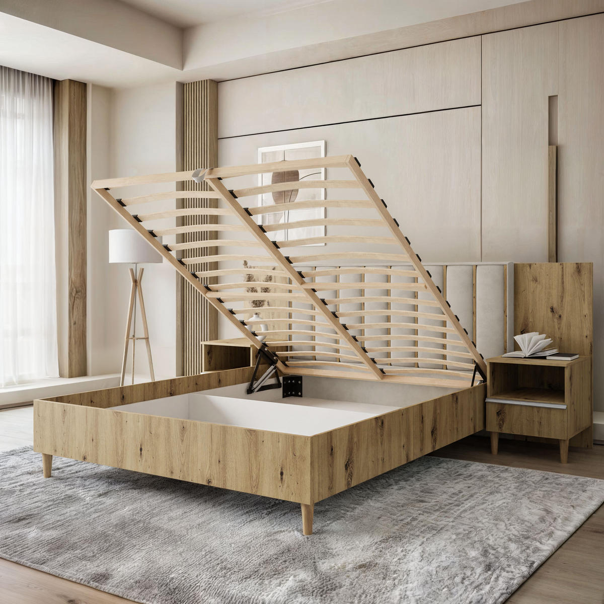 DOPPELBETT Luk I 160/200 cm ohne Matratze, Lattenrost, Bettkasten, artisan, beige - Beige/Eiche Artisan, Kunststoff (160/200cm) - Margaret Hadas24