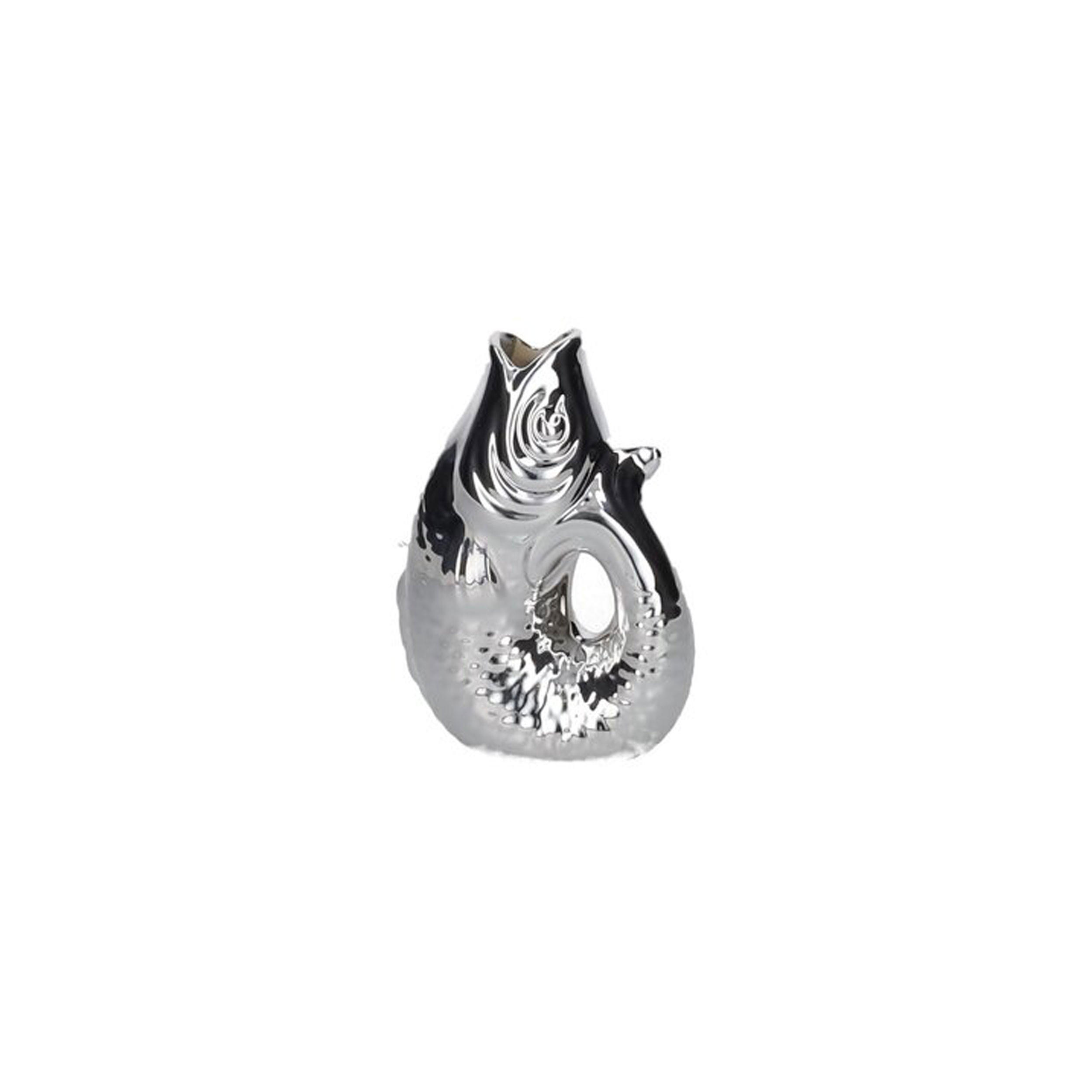VASE Monsieur Carafon XS, Fisch-Form, Steingut, Silber, 13 cm - Silberfarben, Keramik (13cm) - Gift Company