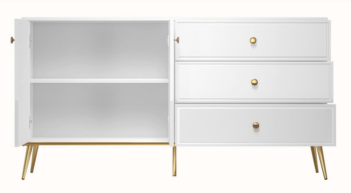SIDEBOARD Darrby Weiß Matt / Hochglanz 160 cm - Goldfarben/Weiß, Holzwerkstoff/Metall (160/84.4/40cm) - Selsey