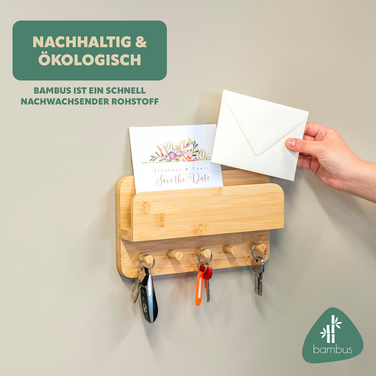 SCHLÜSSELBRETT, Bambus - Braun, Holz (26/15/5.5cm) - eluno