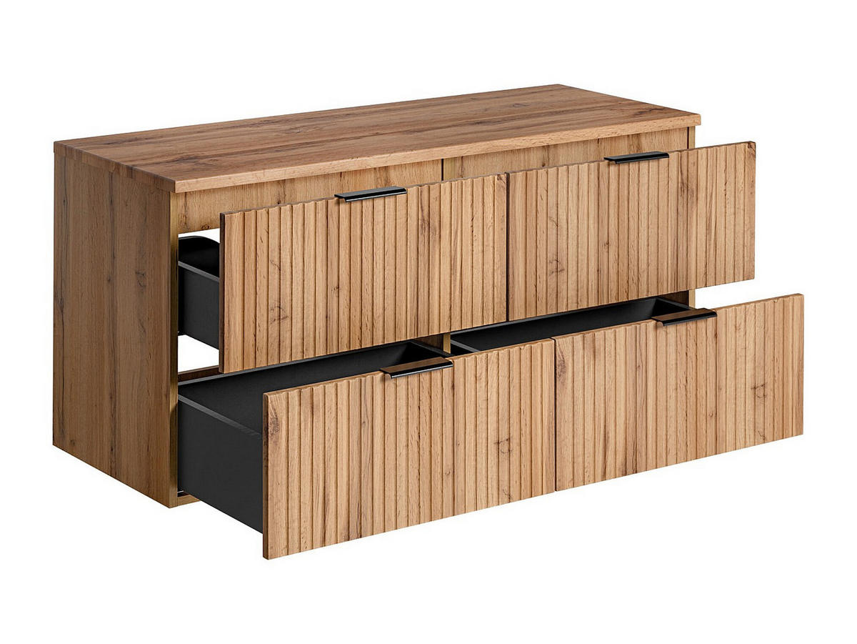 WASCHBECKENUNTERSCHRANK hängend mit Aufsatzplatte - Streifenoptik - Holzfarben hell - 120 cm - ZEVARA - Naturfarben, Holz (120/57/46cm) - Vente-Unique