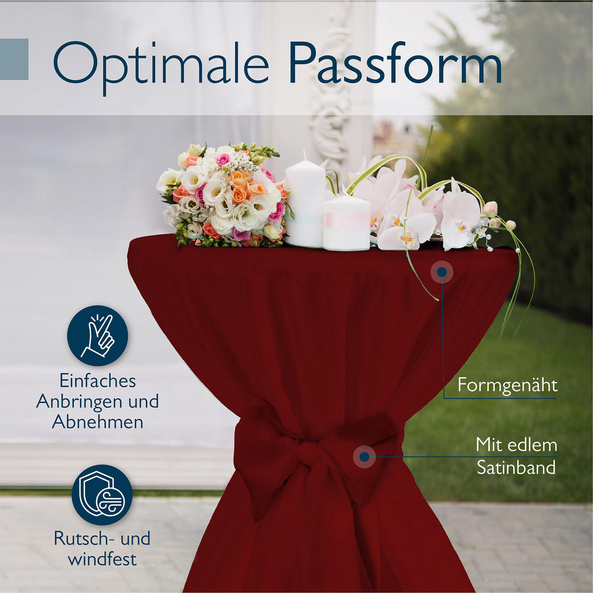 STEHTISCHHUSSE Premium Ø 60cm Bordeaux - Bordeaux, Kunststoff/Textil (60/145cm) - Beautissu 