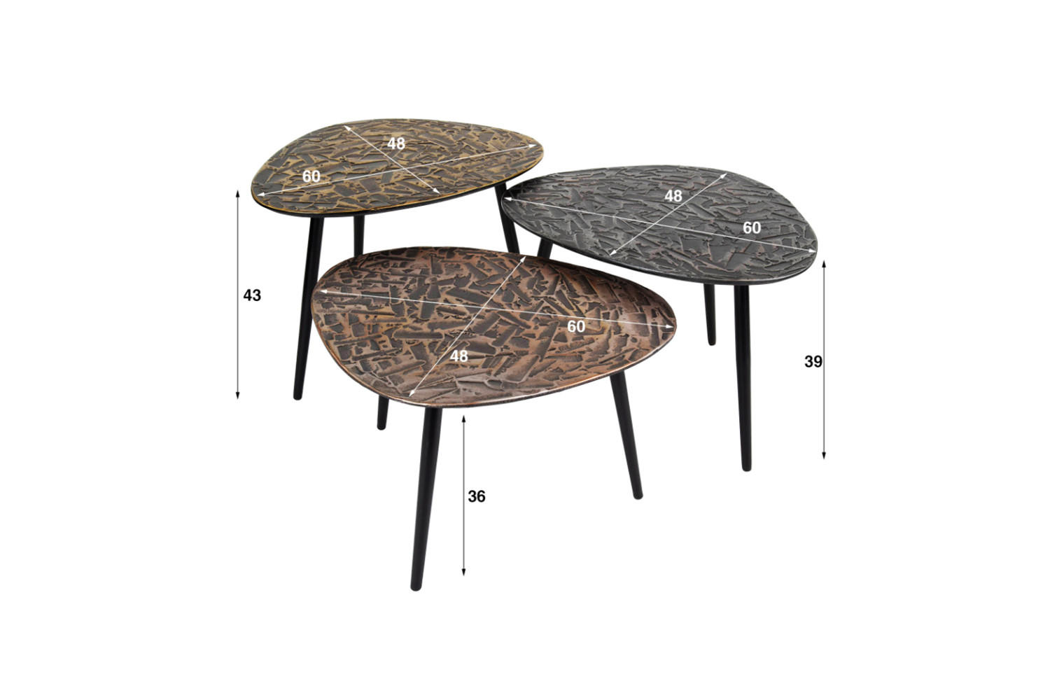 COUCHTISCH-SET YATA Multicolor Metall - Multicolor/Schwarz, Metall (60/48/43cm) - KAWOLA