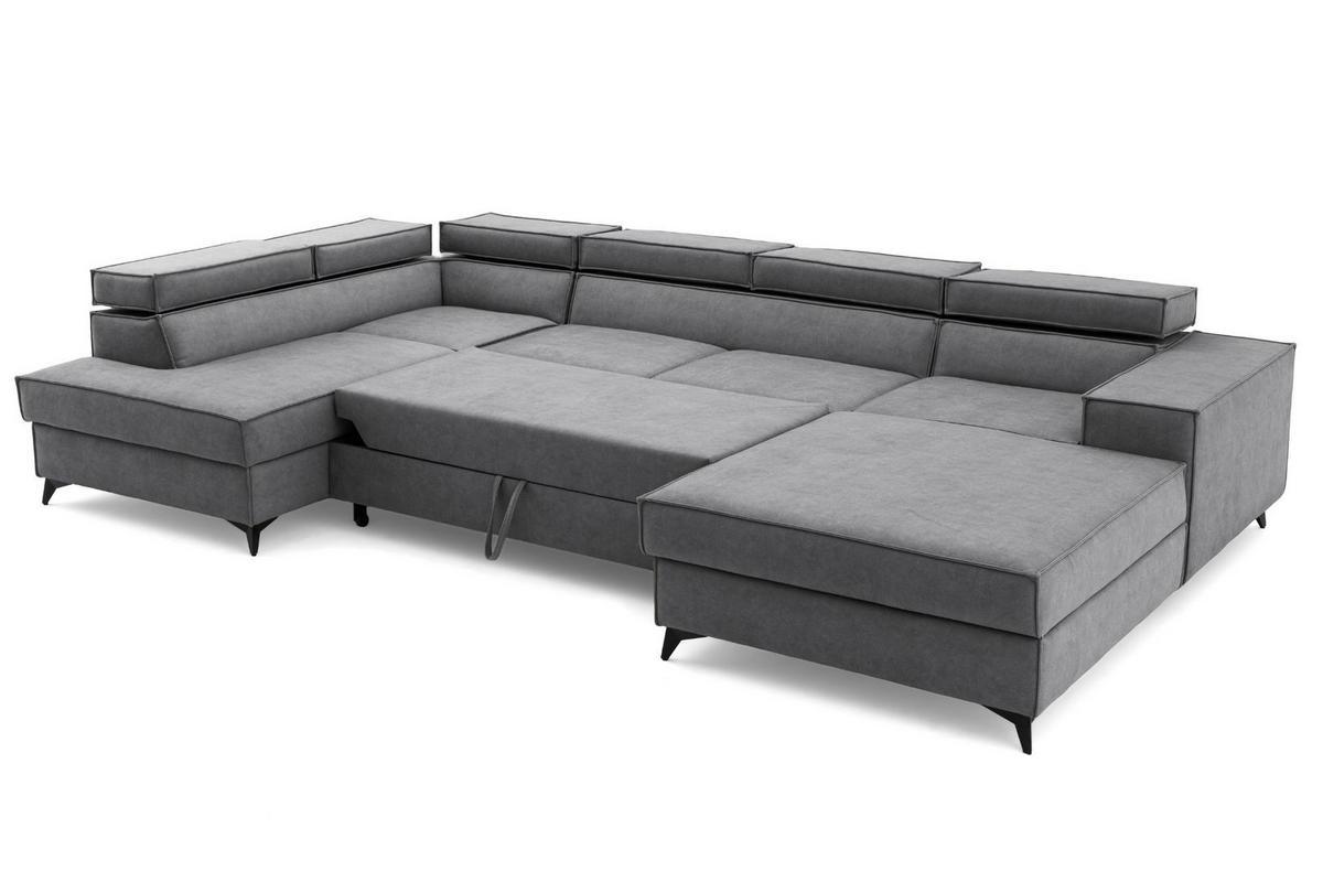 ECKSOFA PURE U Links mit Schlaffunktion 127x270 Velours Grau - Schwarz/Grau, Holz/Textil (340/204cm) - Muffo