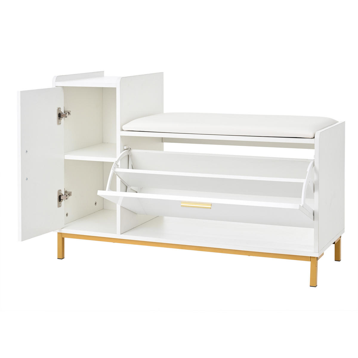 SCHUHSCHRANK Weiß Gold Hochglanz 100x38x68cm Sitzbank Stauraum - Multicolor, Holzwerkstoff (38/68/100cm) - FLIEKS