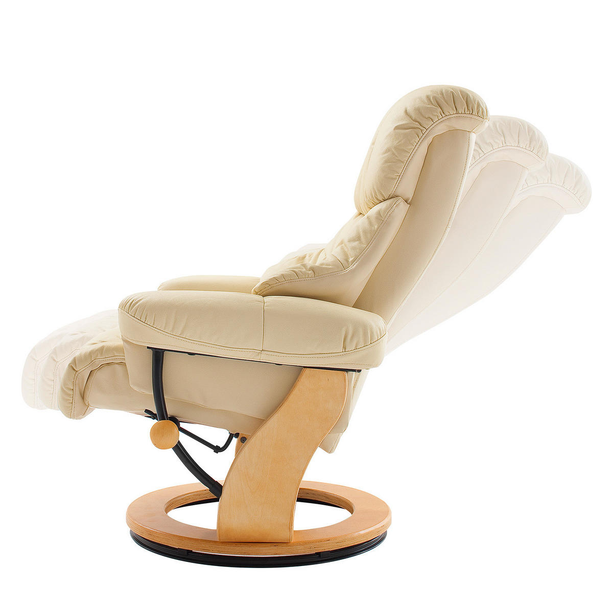 RELAXSESSEL - 2-teilig - Holzwerkstoff / Echtleder / Kunstleder - Creme, Leder/Birkenholz (90/104/91cm) - home24
