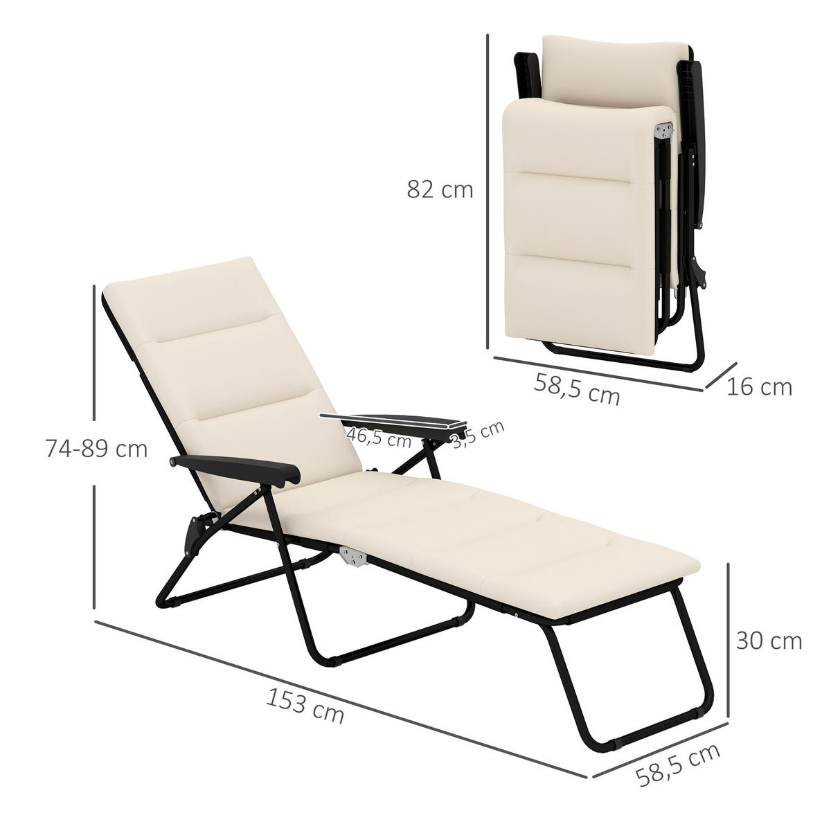 SONNENLIEGE DE-15653 153 cm, 6 Positionen, mit Matratze Creme - Creme, Metall (58.5/89/153cm) - ComfortXL