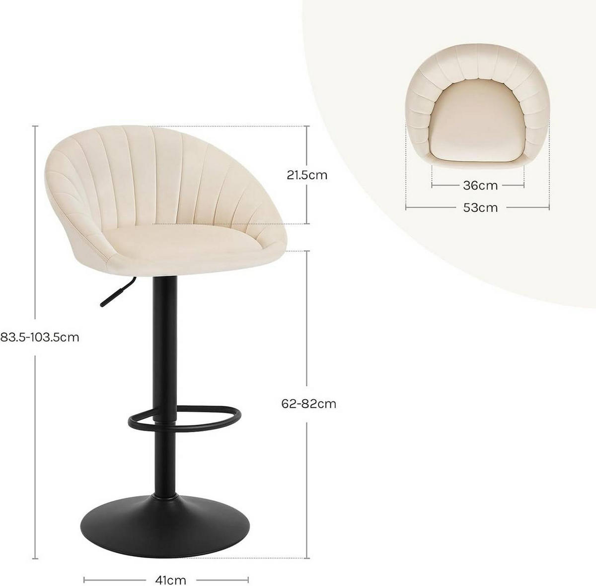 BARHOCKER mit Rückenlehne, Samt, Beige - Beige/Schwarz, Textil/Metall (53/83/45cm) - Woltu