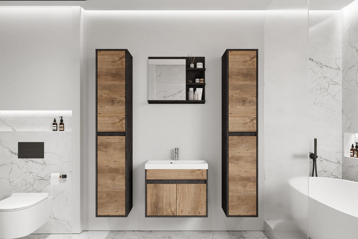 BADEZIMMERMÖBEL-SET Luani XL Matera / Kastanie - Beige/Schwarz, Holzwerkstoff (120.4/160/34.5cm) - Selsey