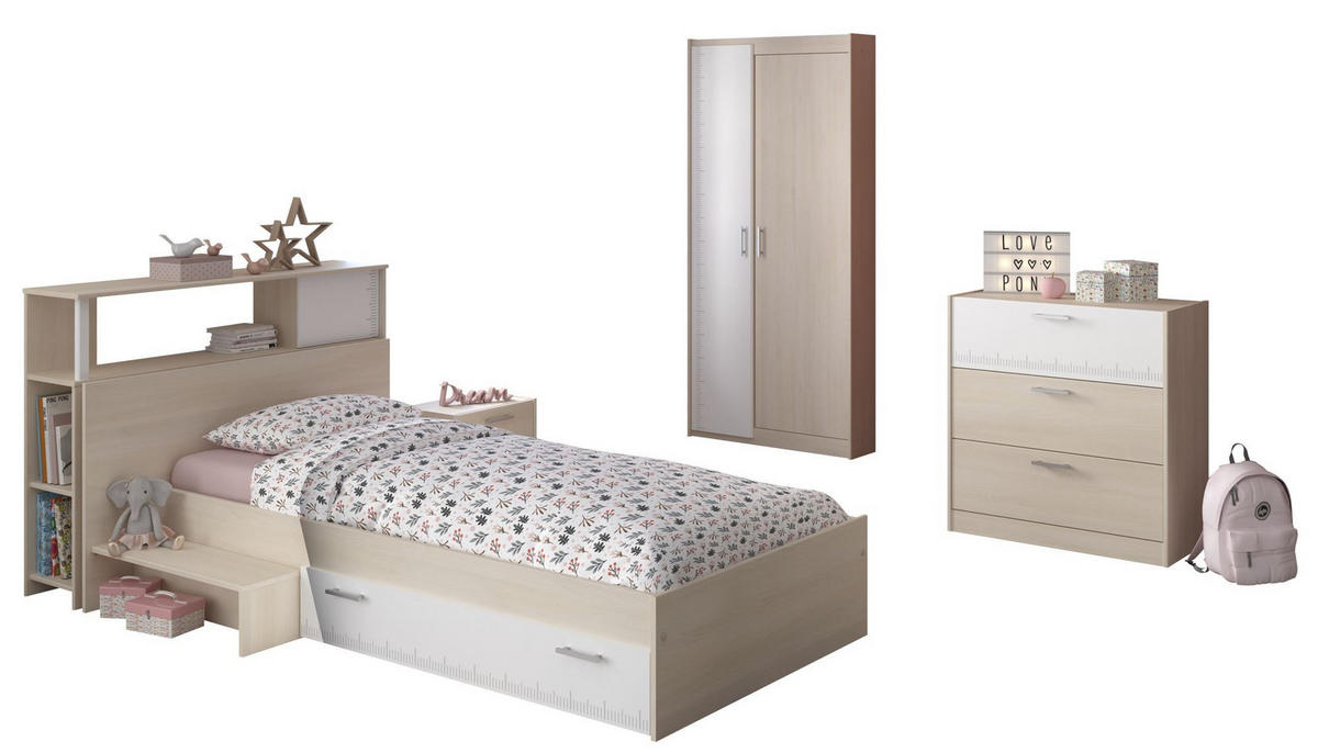 KINDERZIMMER-SET 4-tlg. Parisot Charly 16 Holzdekor Akazie/Weiß - Weiß/Akaziefarben, Kunststoff (100/1/200cm) - 58aufmkessel
