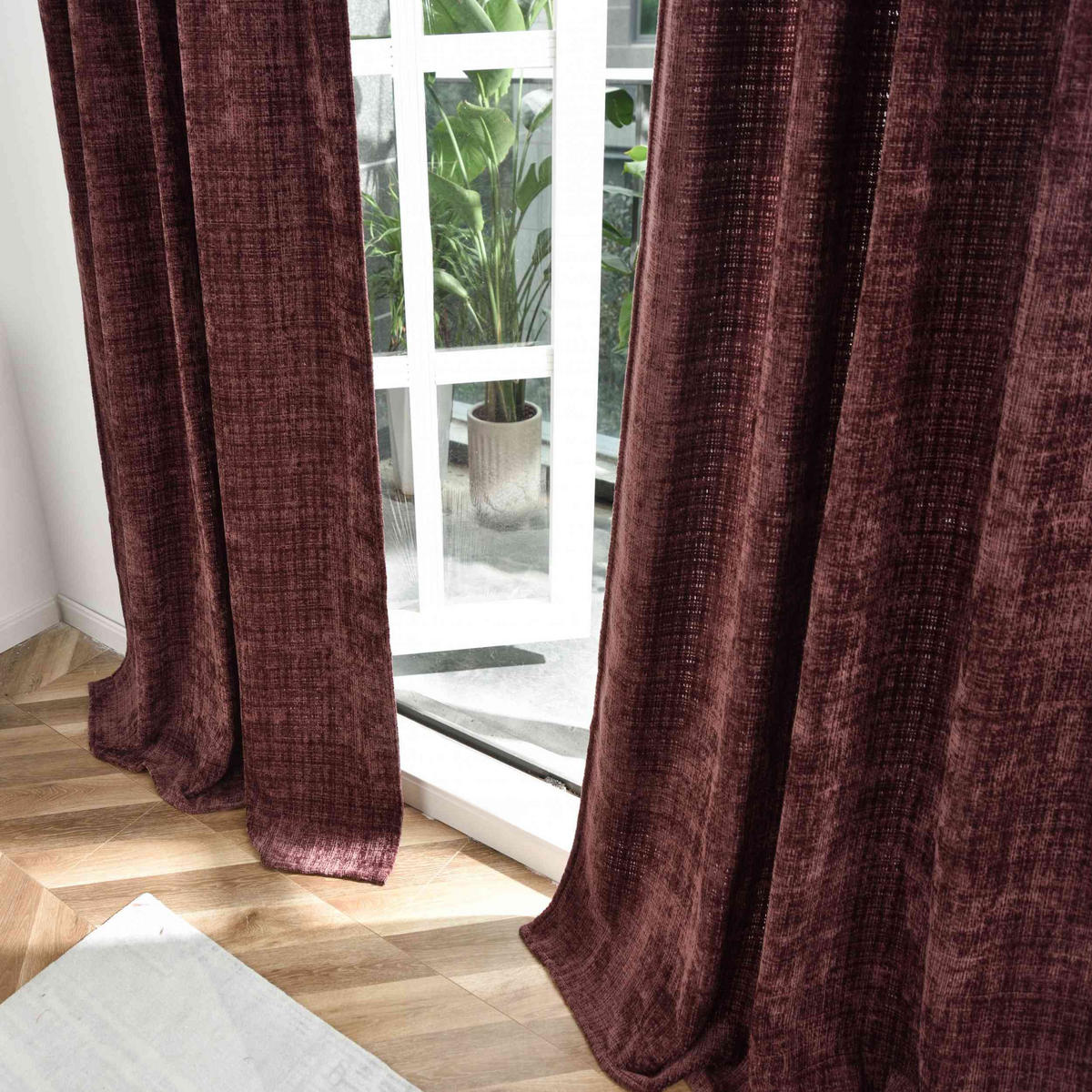 VORHANG Chenille Riga 245x140 cm Himbeere - Weinrot, Textil (140/245cm) - Gardinenbox
