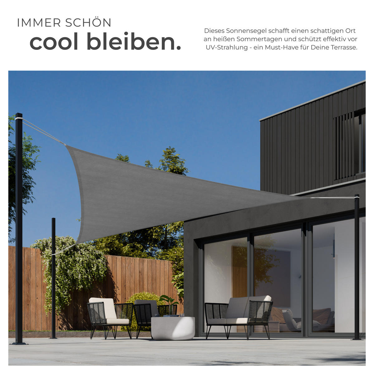 SONNENSEGEL , inklusive Spannseile, grau - Grau, Kunststoff (500/500cm) - tectake