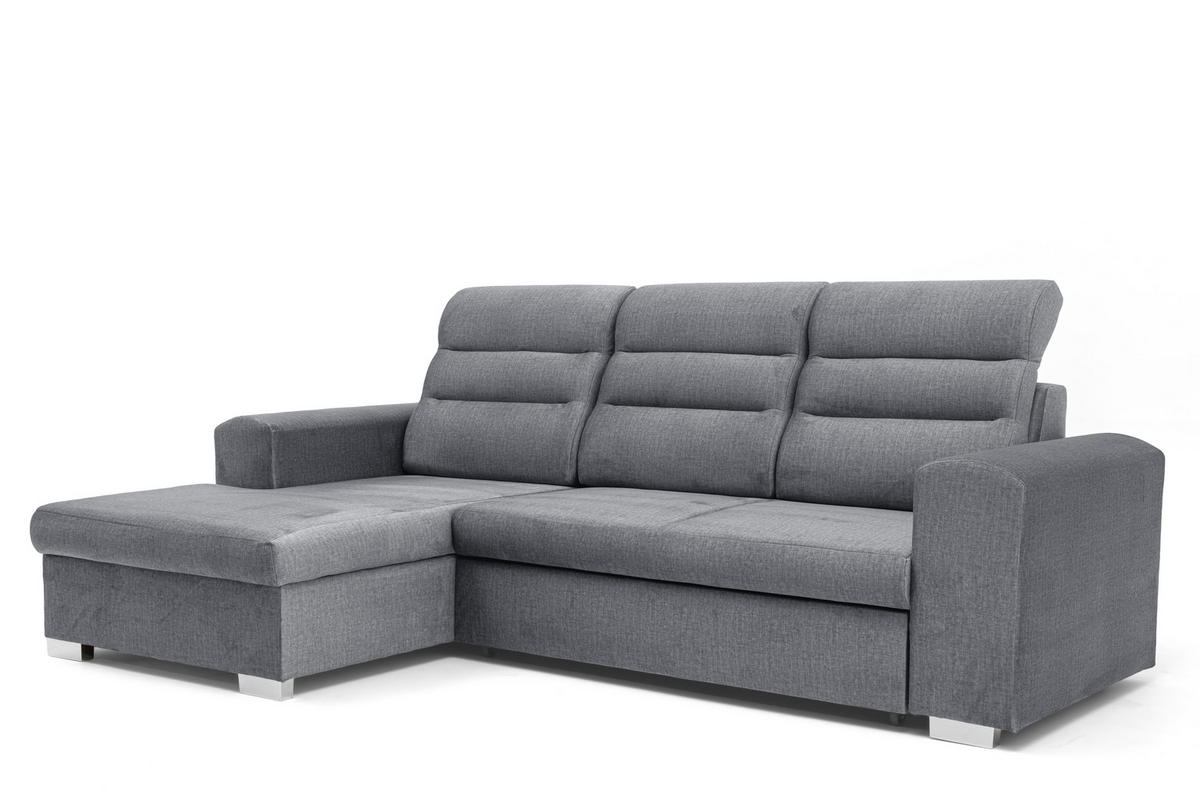 ECKSOFA CLOUD S Links mit Schlaffunktion 120x200 Velours Grau - Chromfarben/Grau, Holz/Kunststoff (155/260cm) - Muffo