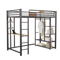 HOCHBETT 90/200 cm Schwarz aus MDF und Metall mit Schreibtisch - Schwarz, Metall (90/200cm) - OKMYHOME