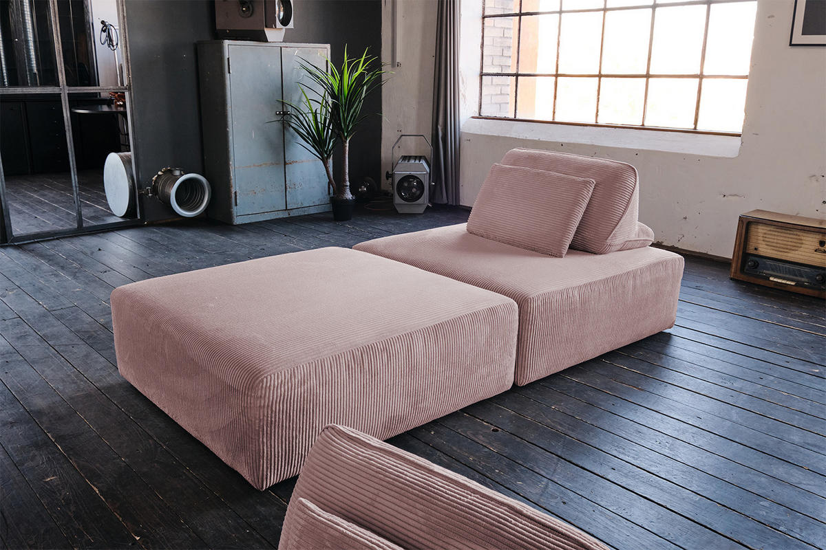 MODULSOFA WIOLO SOFT 2 MODULE 2 KISSEN Pink Cord - Pink/Schwarz, Kunststoff/Textil (222/84/111cm) - KAWOLA