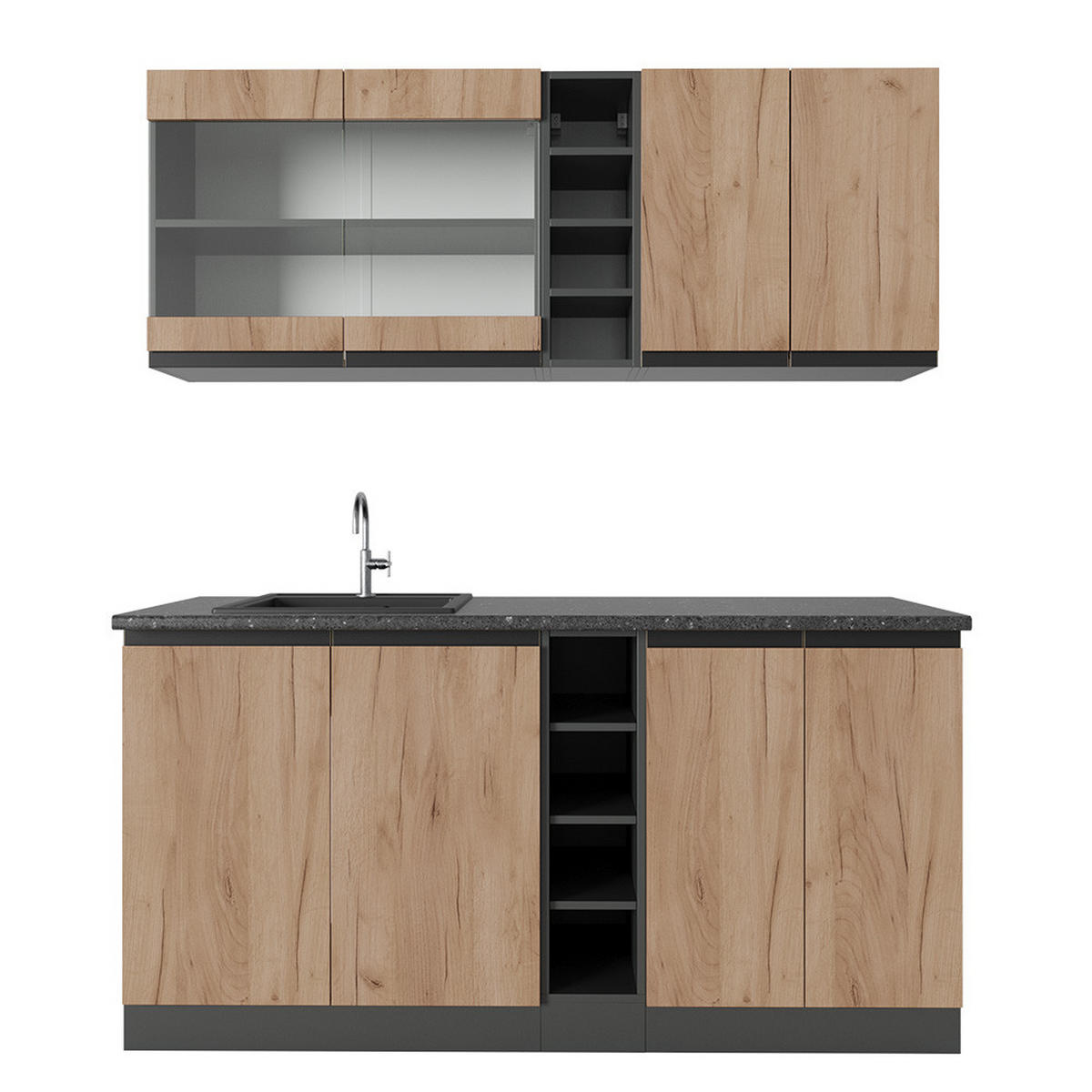 SINGLEKÜCHE R-Line Goldkraft Eiche/Anthrazit 160 cm J-Shape - Honigeiche/Anthrazit, Holzwerkstoff (160/81.6/46cm) - Vicco