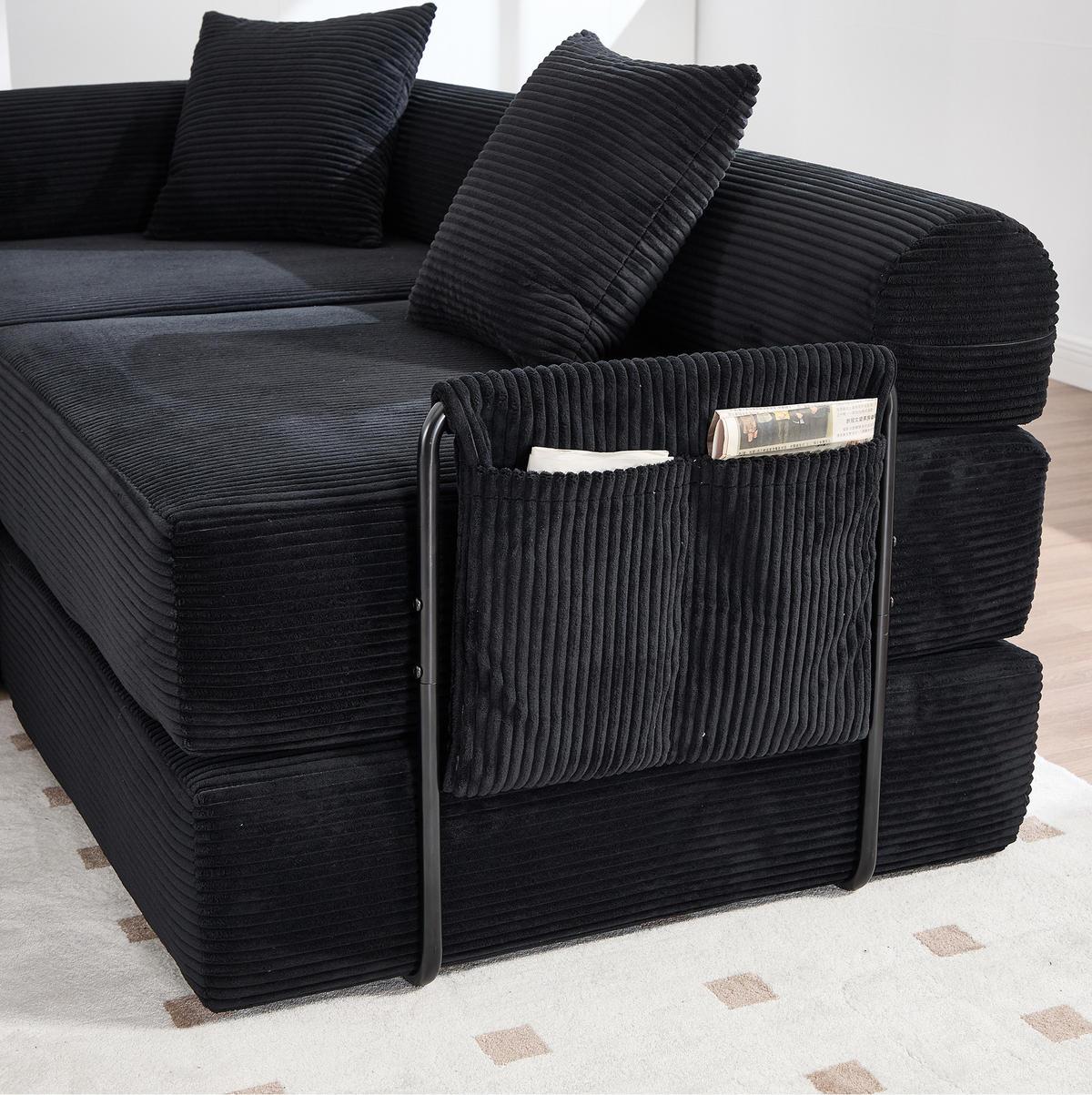 ECKSOFA 270/180/64 cm schwarz aus Cord modular mit Schlaffunktion - Schwarz, Textil (180/270cm) - OKWISH