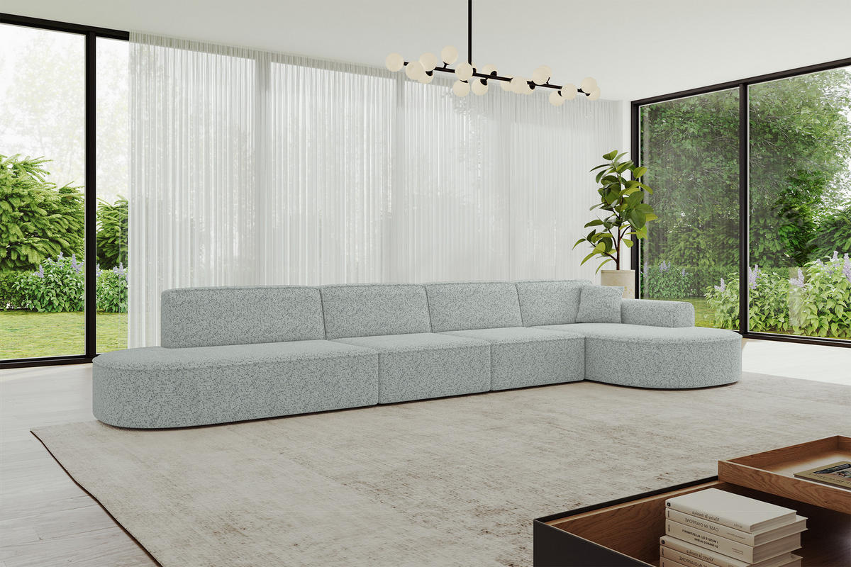 ECKSOFA Ottomane Rechts MARI-L3 - 413x171x79 cm Grün Tissu - Wildeiche/Schwarz, Holzwerkstoff/Kunststoff (171/413cm) - ALTDECOR