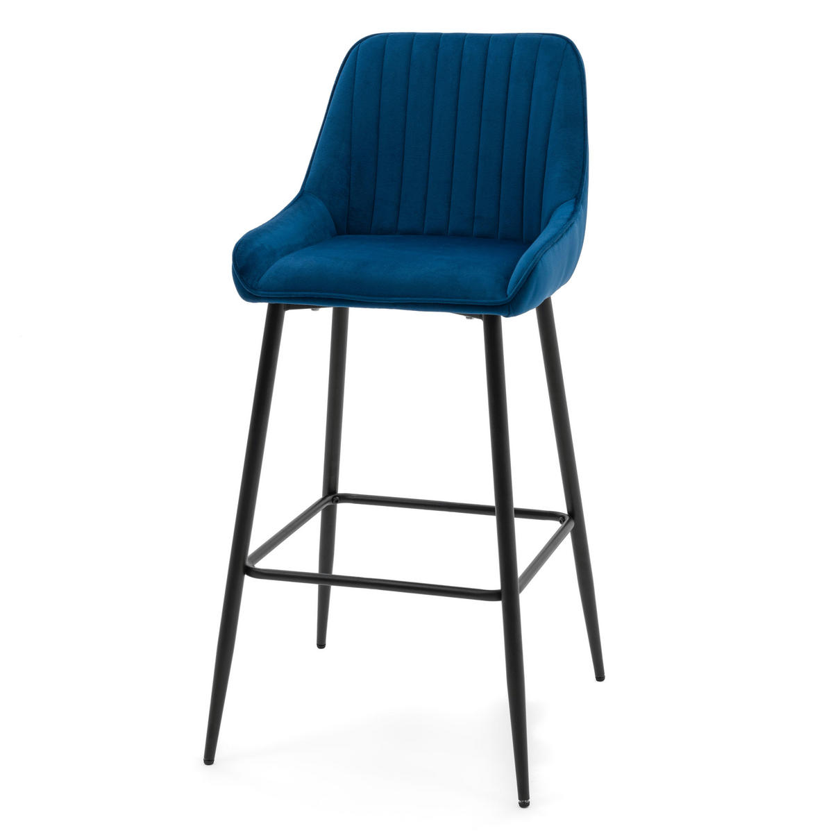 BARHOCKER PASSO gepolstert mit Steppung - dunkelblau - Samt Velours - Schwarz/Dunkelblau, Metall (50/95/55cm) - NEW HOME