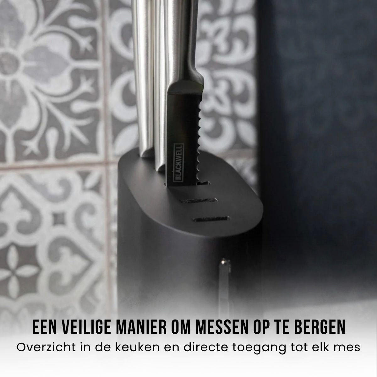 MESSERBLOCK - Kochmesser, Brotmesser, Fleischmesser, Officemesser & Schälmesser 6-teilig - Schwarz, Holz (2/2/1cm) - Blackwell