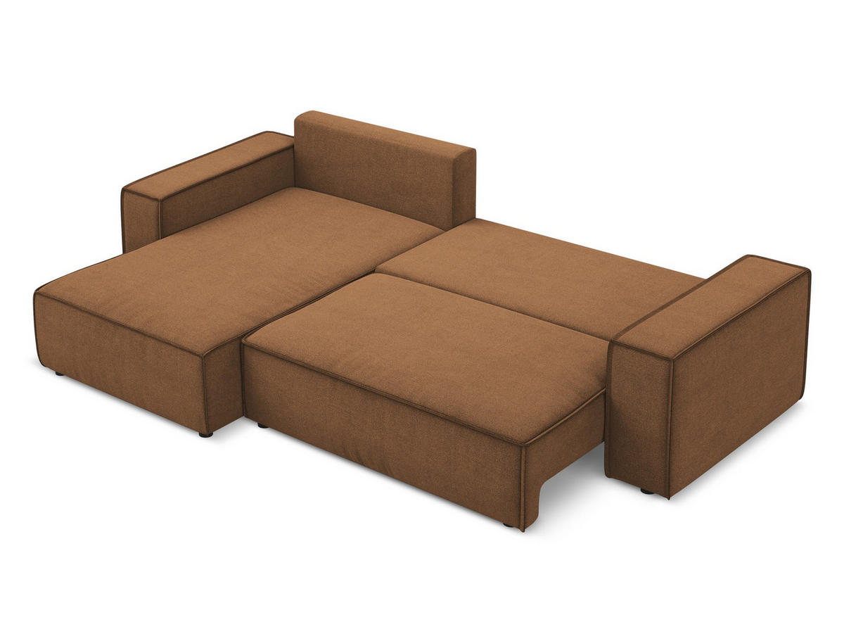 ECKSOFA mit Schlaffunktion Strukturstoff Stoff Orange - Terra cotta/Schwarz, Kunststoff/Textil (185/290cm) - Makamii