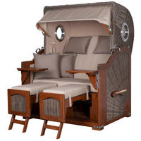 STRANDKORB Komplettset: Ammersee Mahagoni Bullauge - PE grau - Modell 510 - Beige/Braun, Holz/Kunststoff (125/165/80cm) - bene living