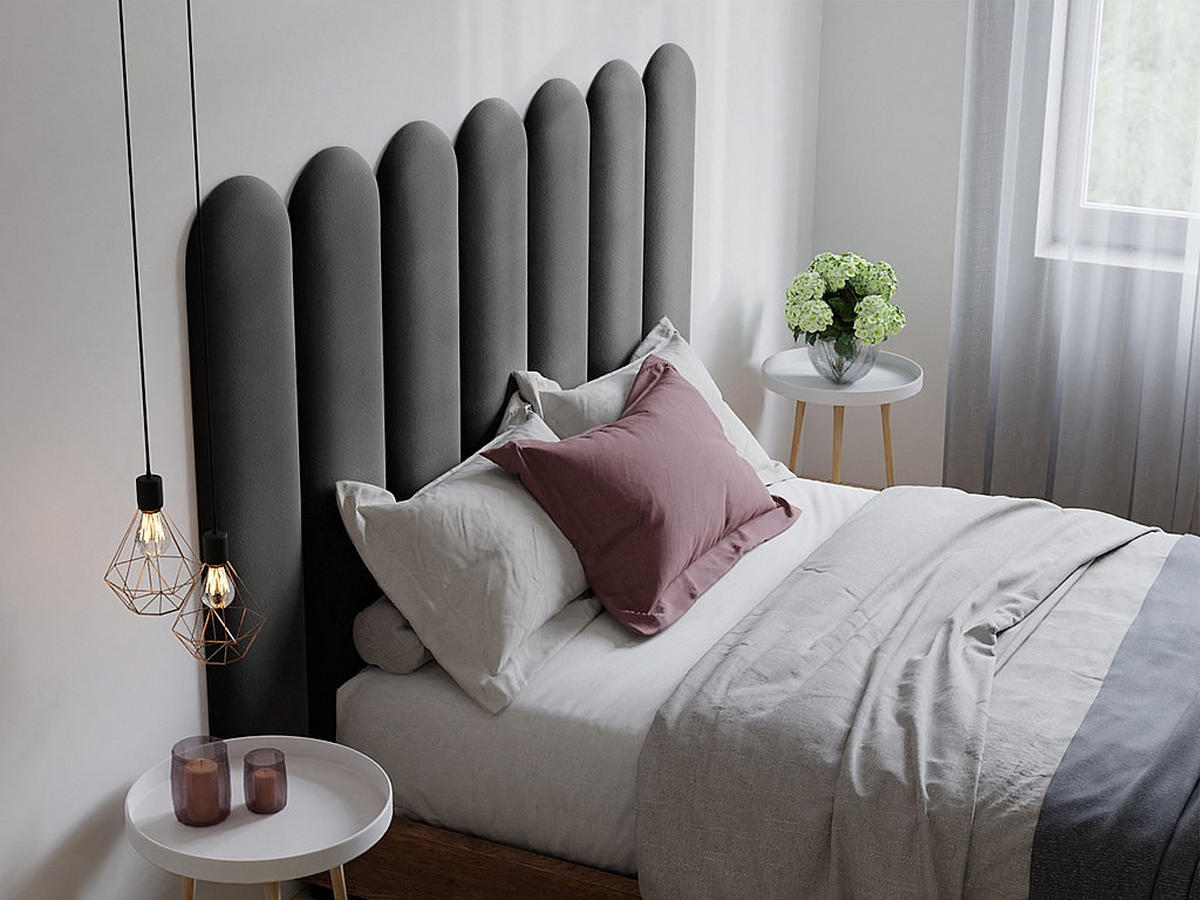 WANDPANEEL Bettkopfteil - 210 cm - Samt - Grau - JAPI - Anthrazit, Textil (210/130/5cm) - Pascal Morabito