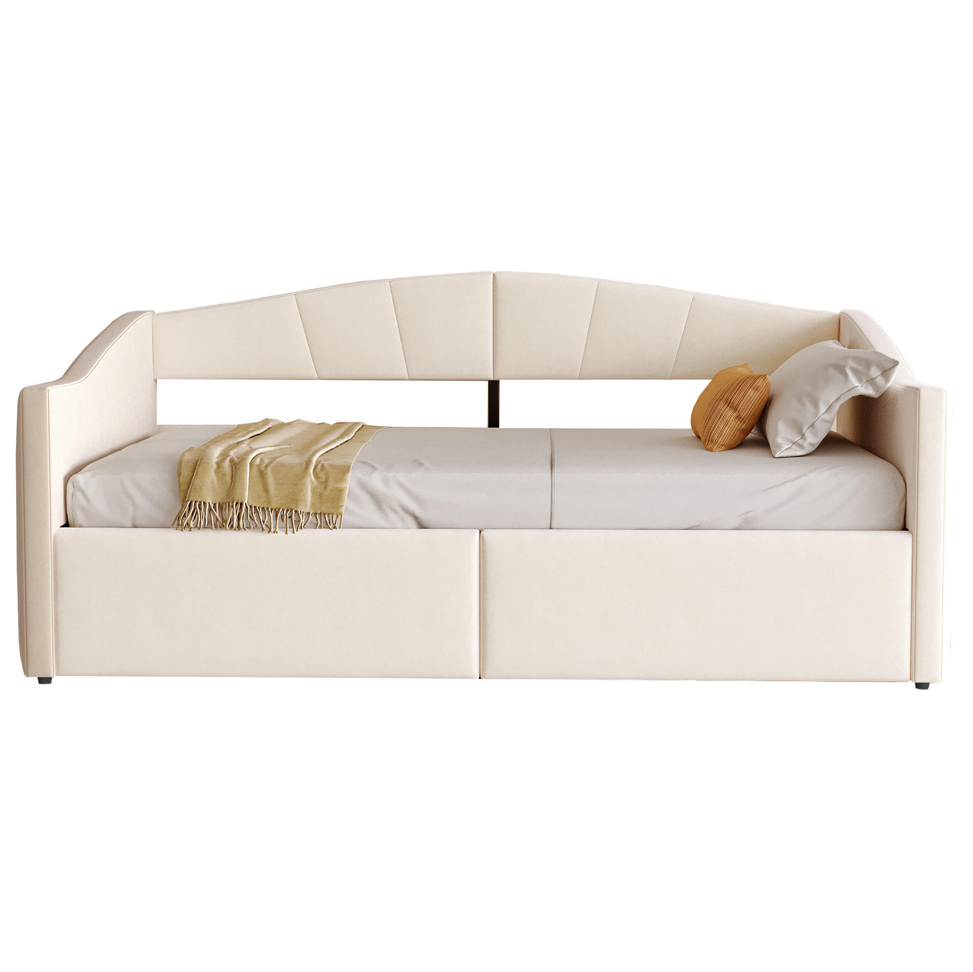 SAMT-POLSTERBETT 90/200 cm mit Bettkasten und Armlehnen in Beige - Beige, Textil (90/200cm) - BEAOK