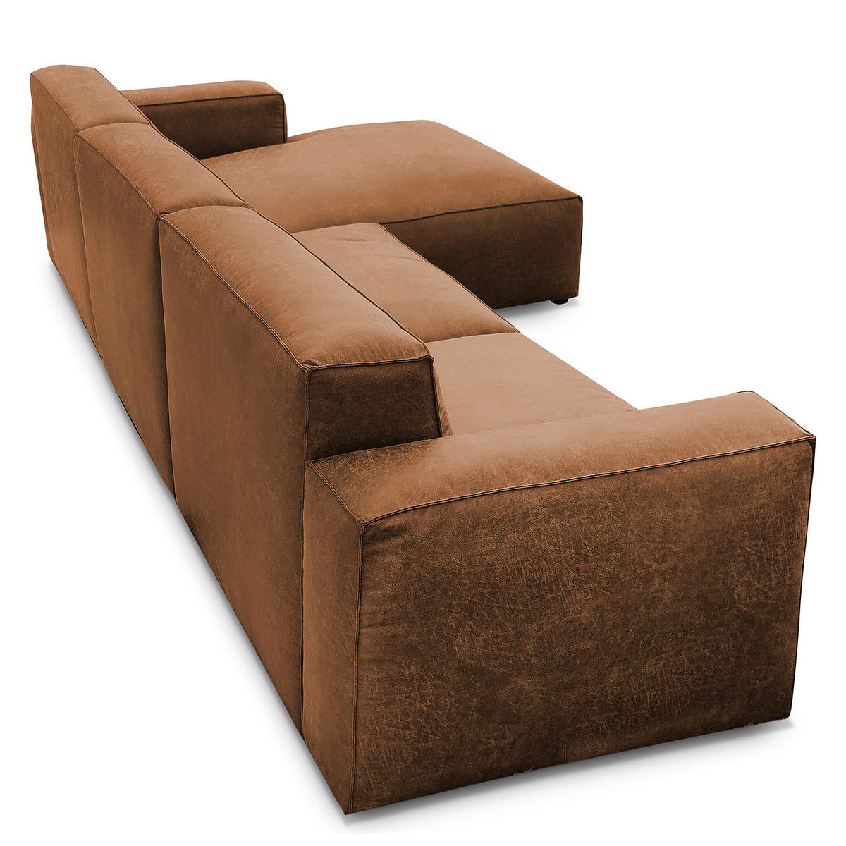 ECKSOFA mit Longchair - Cognac/Schwarz, Kunststoff (345/170cm) - home24