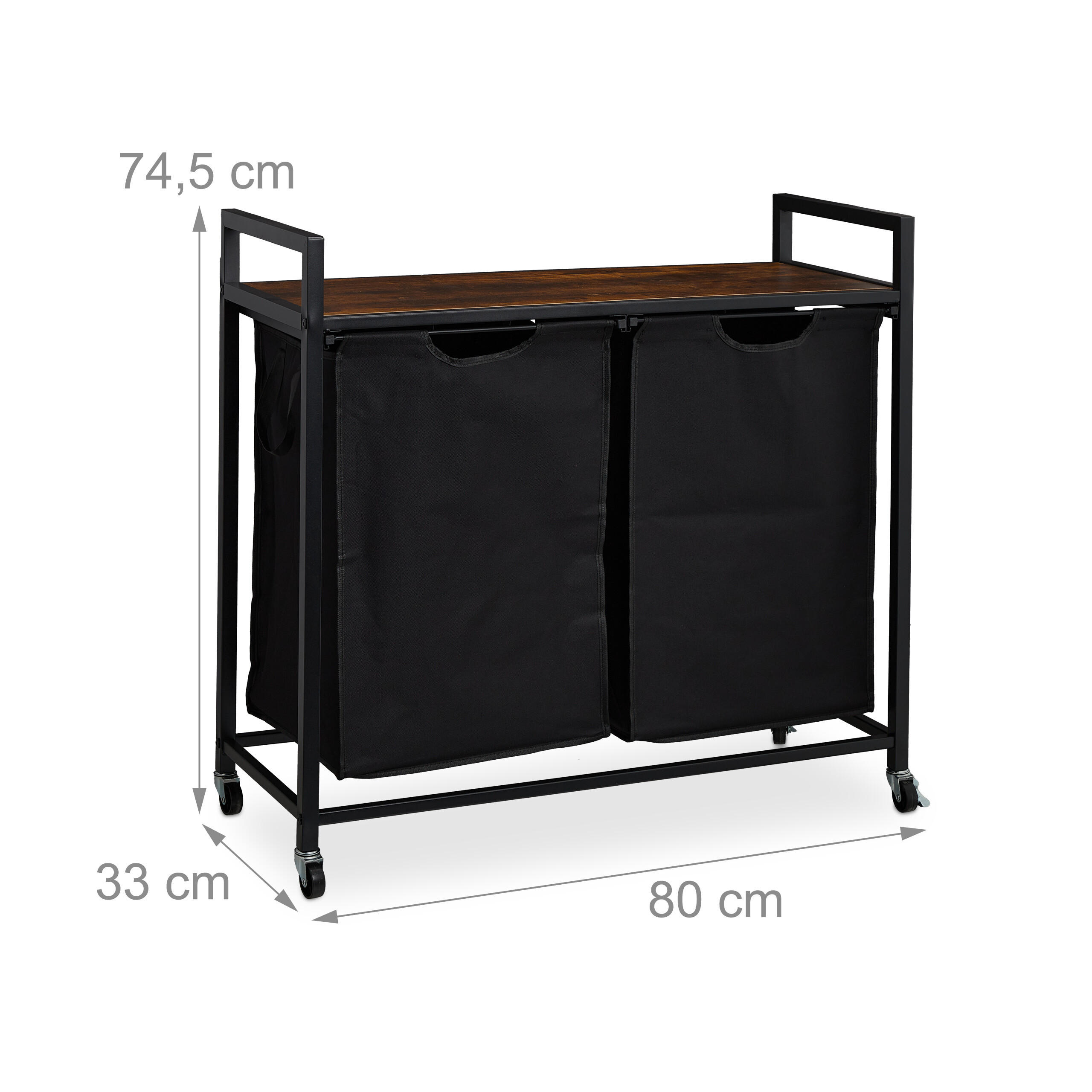 Thumbnail - Relaxdays Wäschekorbregal, Schwarz, Metall, 80x74.5x33 cm, Ordnen & Aufbewahren, Wäschekörbe & Tonnen