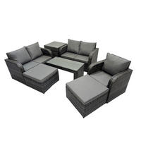 GARTENSOFA SET mit rechteckigem COUCHTISCH Polyrattan 7-Sitzer Dunkelgrau - Dunkelgrau/Grau, Glas/Kunststoff - Fimous