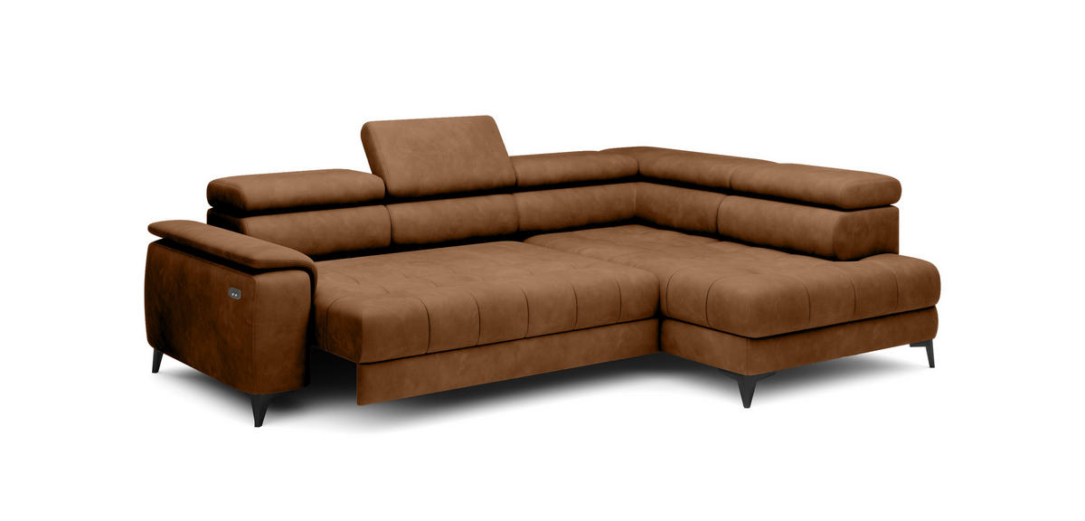 ECKSOFA CHIVAS Freistehend , Schlaffunktion, 278×197×76/98 cm, Stoff - Element, Hellbraun, Rechts Seite - Hellbraun/Schwarz, Holz/Textil (197/278cm) - DomoHome