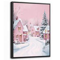 LEINWAND Bilder mit Rahmen - Weihnachtsdorf - Rosa - Winter - Schnee - Häuser - 30x40 - Altrosa, Textil (30/40cm) - MuchoWow
