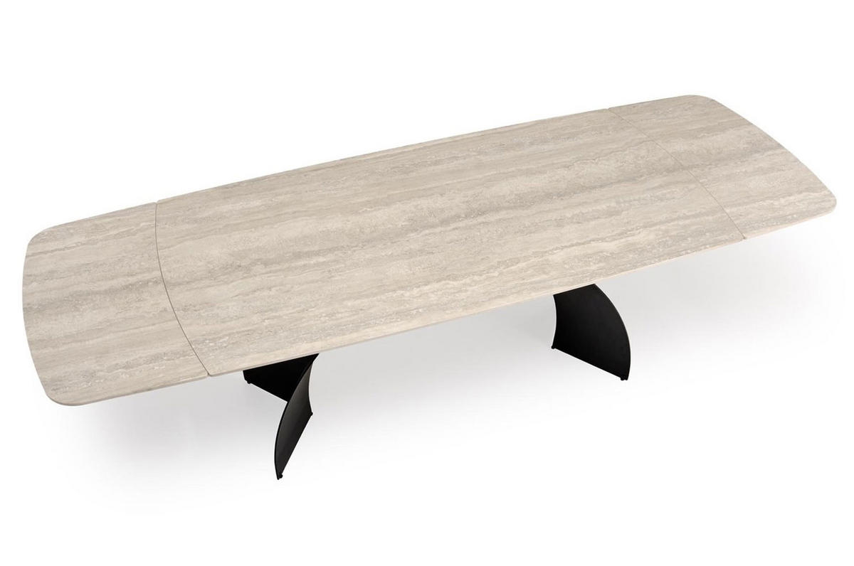 ESSTISCH Vitrus Travertin / schwarz 180-260 / 90 / 76cm - Schwarz/Grau, Holz/Stein (90/260/76cm) - Feldmann-Wohnen